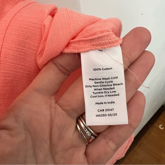 Talbots Gauze Popover Coral Blouse with Short Sleeves Size S - Picture 2 of 6
